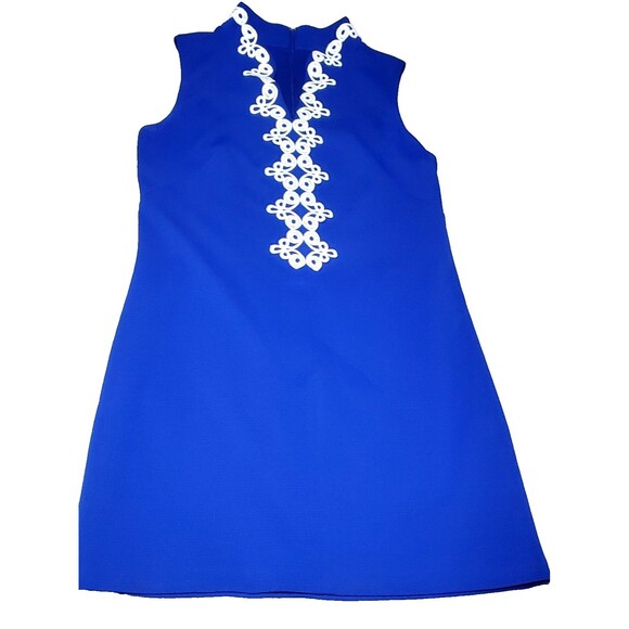 Blue Embroidered Sleeveless Dress Size 12 Retro Mod Boho Chic Cocktail Party A-L - Picture 13 of 16